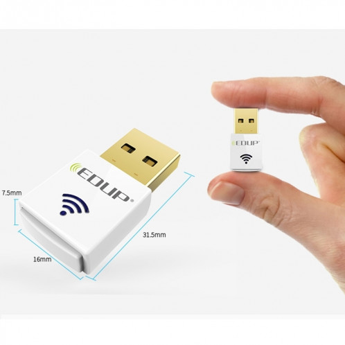 EDUP EP-AC1619 Mini USB sans fil 600Mbps 2.4G / 5.8Ghz 150M + 433M double carte réseau WiFi WiFi pour Nootbook / ordinateur portable / PC (blanc) SE312W838-09