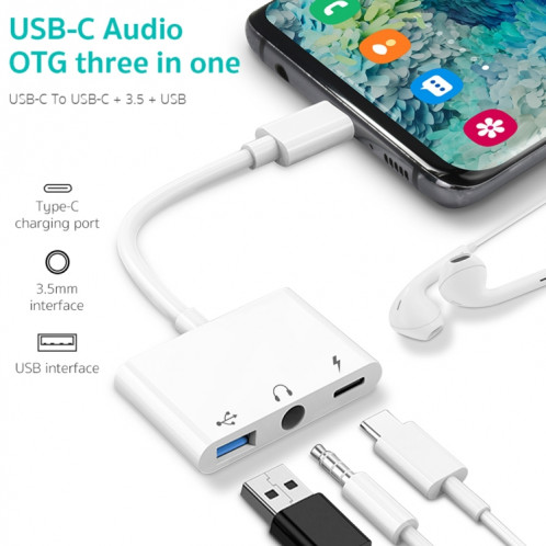 3 en 1 USB-C / Type-C Mâle vers Type-C + USB + Adaptateur OTG Femelle 3,5 mm SH23811445-07