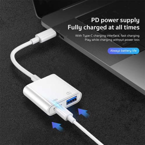 S-211 Adaptateur de caméra 2 en 1 USB-C / Type-C mâle vers Type-C + USB femelle SH23821086-07
