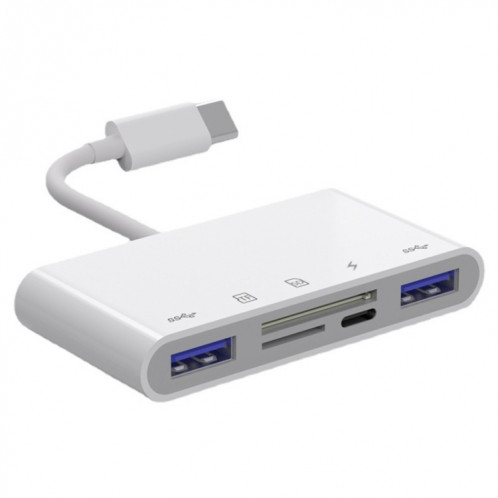 NK-1032TC Adaptateur 5 en 1 USB-C Mâle vers SD / TF / 2xUSB / Type-C Femelle SH23851416-06
