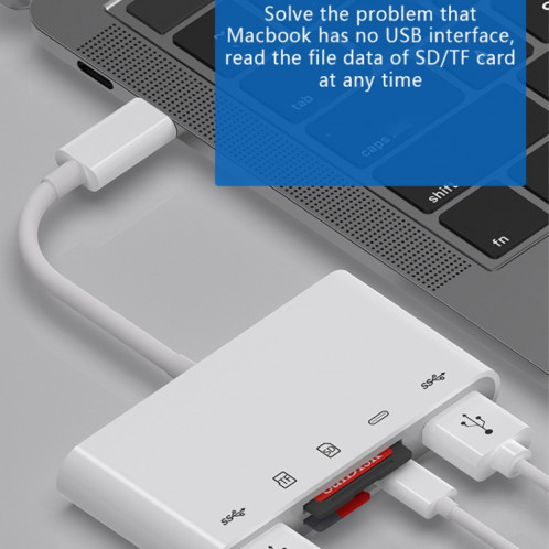 NK-1032TC Adaptateur 5 en 1 USB-C Mâle vers SD / TF / 2xUSB / Type-C Femelle SH23851416-06