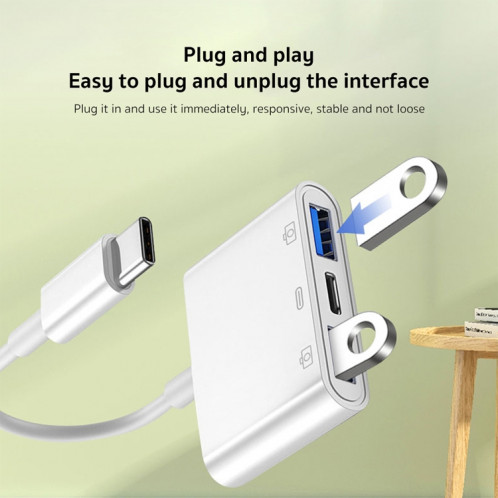 S-202 3 en 1 USB-C / Type-C Mâle vers Type-C + 2 x Adaptateur Caméra USB Femelle SH238641-07