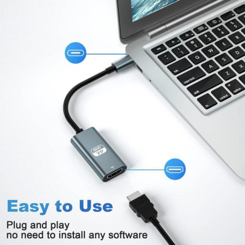 Adaptateur USB-C / Type-C Mâle vers HDTV Femelle 4K UHD (Gris) SH390H7-07