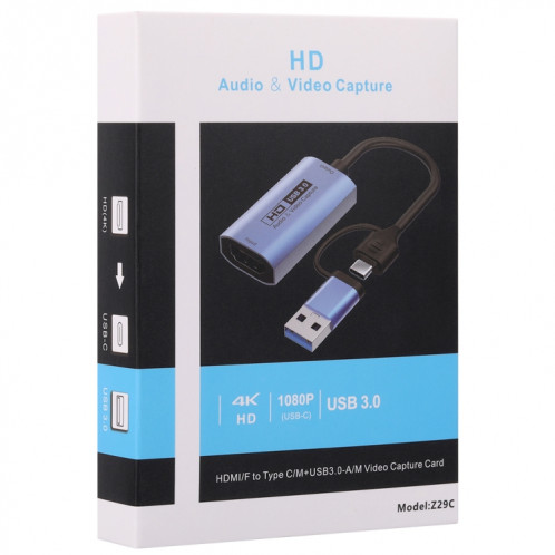 Z29C HDMI/F Femelle vers USB-C/Type-C+USB 3.0/M Mâle Carte de Capture Vidéo HD SH2415242-07