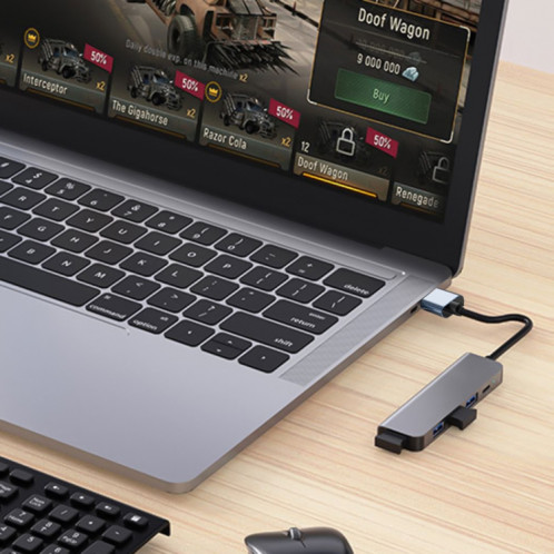 BYL-2301U Adaptateur 5 en 1 USB vers USB3.0 + USB2.0x3 + USB-C / Type-C HUB, Longueur du câble : 10 cm SH250589-06