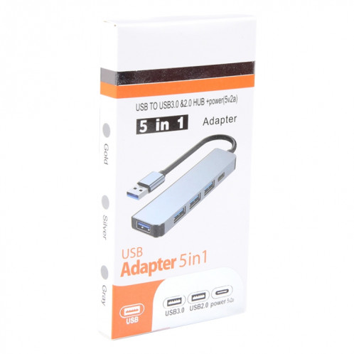 BYL-2301U Adaptateur 5 en 1 USB vers USB3.0 + USB2.0x3 + USB-C / Type-C HUB, Longueur du câble : 10 cm SH250589-06