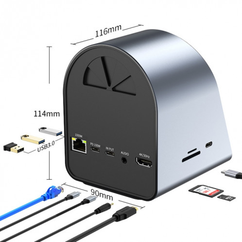 BYL-2211 Adaptateur HUB USB-C / Type-C 10 en 1, prise en charge du chargeur de téléphone SH2510785-07