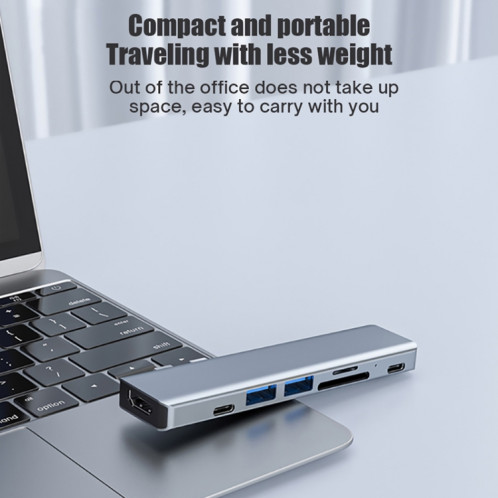 BYL-2101 Adaptateur HUB de station d'accueil double USB-C / Type-C vers USB 7 en 1 (Argent) SH514S32-08