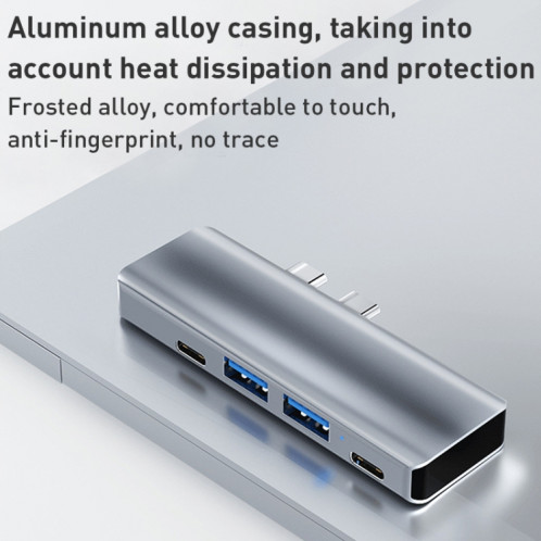 YG-2102 Adaptateur HUB de station d'accueil double USB-C / Type-C vers USB 5 en 1 (Argent) SH515S1242-08