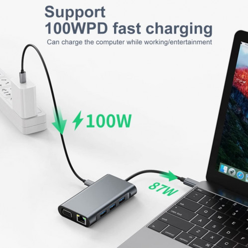 BYL-2111 Adaptateur HUB de station d'accueil USB-C / Type-C vers USB 7 en 1 (Argent) SH516S563-08
