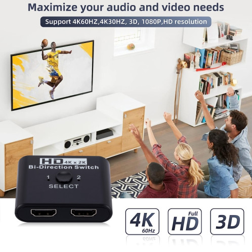 Sélecteur HDMI bidirectionnel vidéo 2 en 1 sortie 4K HD SH25186-07