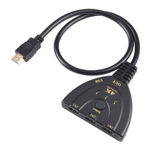 Commutateur HDMI 3 x 1 4K 30Hz avec câble HDMI Pigtail, prise en charge de l'alimentation externe SH2521364-07