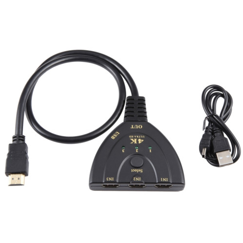 Commutateur HDMI 3 x 1 4K 30Hz avec câble HDMI Pigtail, prise en charge de l'alimentation externe SH2521364-07