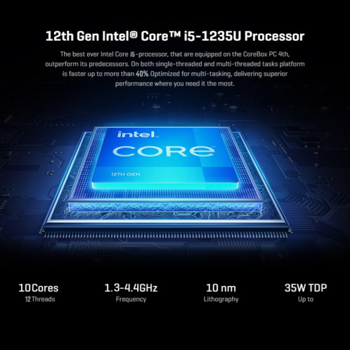 Mini PC CHUWI CoreBox i5, système Win11 16 Go + 512 Go Intel Core i5-1235U Deca Core jusqu'à 4,4 GHz, prise en charge WiFi, Bluetooth, HDMI, disque dur SATA, RJ45 SC25571881-015