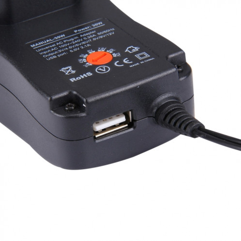 Adaptateur enfichable mural universel de 30W avec port USB 5V 2.1A, embouts: 6 PCS, longueur du câble: environ 1,2 m SH25811321-09