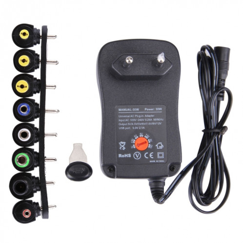 Adaptateur enfichable mural universel de 30W avec port USB 5V 2.1A, embouts: 6 PCS, longueur du câble: environ 1,2 m SH25811321-09