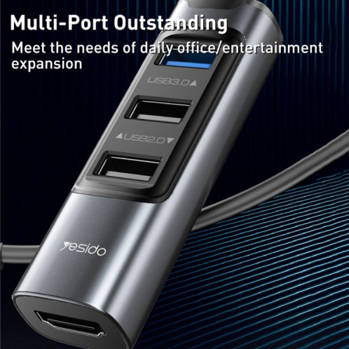Adaptateur HUB de station d'accueil multifonction Yesido HB22 5 en 1 USB-C / Type-C SY25871087-011
