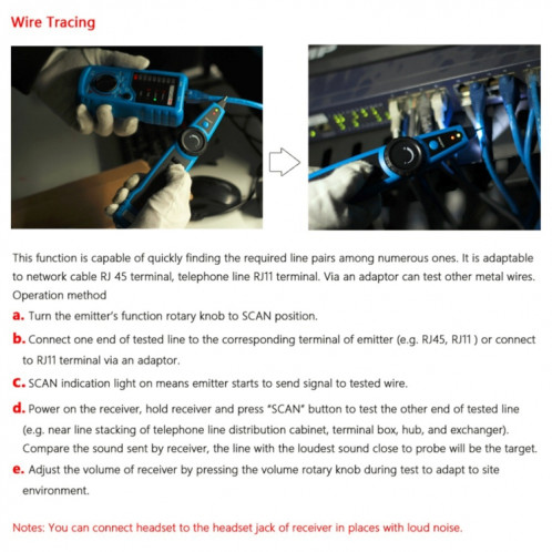 BSIDE FWT11 RJ11 / RJ45 Téléphone Fil Tracker Ethernet LAN Réseau Testeur de Câble Détecteur Ligne Finder SB25911509-08