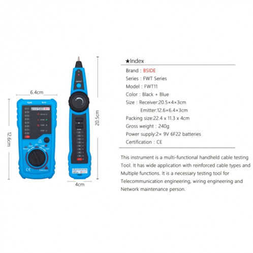 BSIDE FWT11 RJ11 / RJ45 Téléphone Fil Tracker Ethernet LAN Réseau Testeur de Câble Détecteur Ligne Finder SB25911509-08