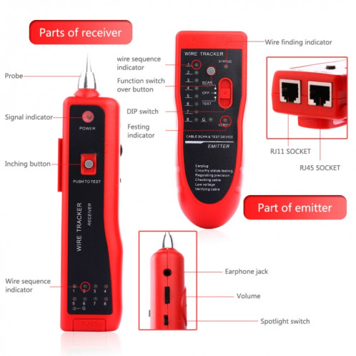 RJ11 / RJ45 Téléphone Fil Tracker Ethernet LAN Réseau Testeur de Câble Détecteur Ligne Finder SR25921246-08
