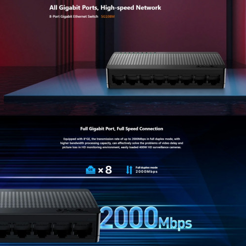 Tenda SG108M tous les Ports Gigabit réseau haut débit commutateur Ethernet 8 ports HUB LAN rapide 1000 Mbps ST25961770-06