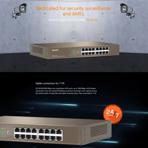 Tenda TEG1016D Desktop v6.0 commutateur Ethernet Gigabit 16 ports 6KV protection contre la foudre ST2597644-06