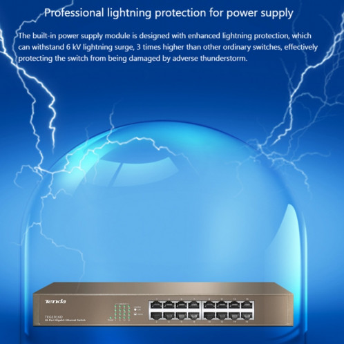Tenda TEG1016D Desktop v6.0 commutateur Ethernet Gigabit 16 ports 6KV protection contre la foudre ST2597644-06