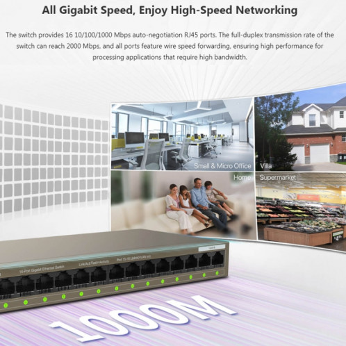 Tenda TEG1016M commutateur Ethernet Gigabit à 16 ports en métal de bureau établit rapidement un réseau haut débit ST25991552-010