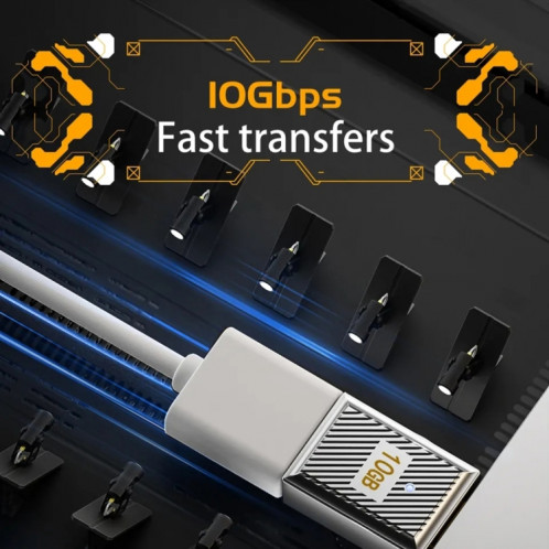 Adaptateur de charge coudé en forme de U USB-C / Type-C mâle vers USB femelle 10 Gbit/s (Gun Metal) SH01GM962-07