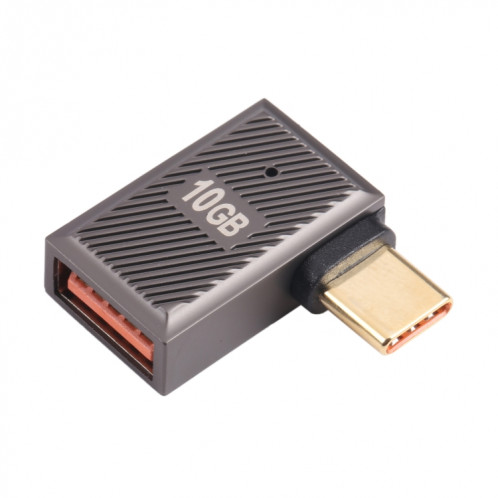 Adaptateur de charge USB-C/Type-C mâle vers USB femelle 10 Gbit/s, courbure latérale à 90 degrés (Gun Metal) SH04GM1266-07