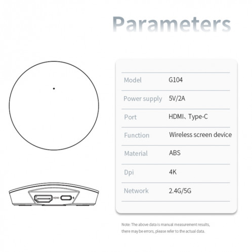 G104 4K Smart même dispositif d'écran 2.4G/5G adaptateur de dongle d'affichage sans fil SH26131620-010
