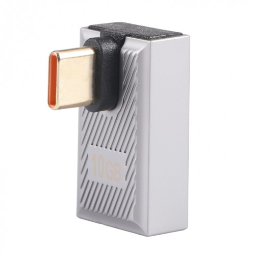 Adaptateur de charge USB-C/Type-C mâle vers USB femelle 10 Gbit/s, courbure centrale à 90 degrés (argent) SH614S831-07