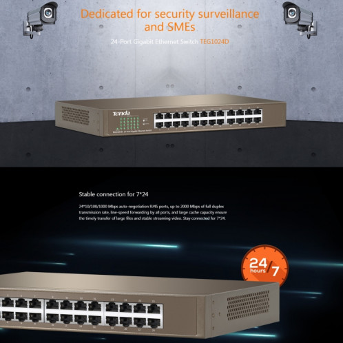 Tenda TEG1024D Desktop v7.0 commutateur Ethernet Gigabit 24 ports 6KV protection contre la foudre ST2625702-06