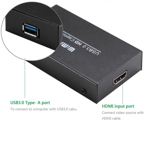 WIMI EC288 USB 3.0 HDMI 1080P Boîte de flux de périphérique de capture vidéo, pas besoin d'installer le pilote (noir) SH845B322-08