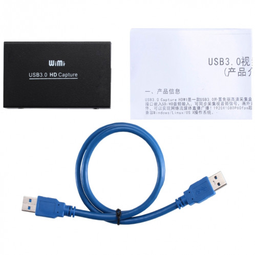 WIMI EC288 USB 3.0 HDMI 1080P Boîte de flux de périphérique de capture vidéo, pas besoin d'installer le pilote (noir) SH845B322-08