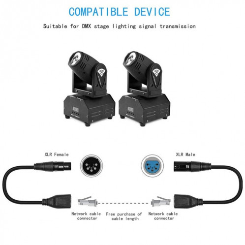 Câble d'extension réseau Ethernet LAN 3 broches XLR femelle vers 2 x RJ45 femelle, longueur du câble : 30 cm (noir) SH875B618-06