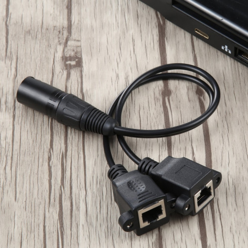 Câble d'extension réseau Ethernet LAN 3 broches XLR mâle vers 2 x RJ45 femelle, longueur du câble : 30 cm (noir) SH877B1837-06