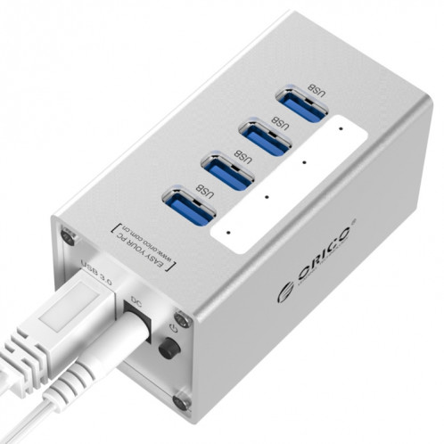 ORICO A3H4 Aluminium Haute Vitesse 4 Ports USB 3.0 HUB avec Alimentation 12V / 2.5A pour Ordinateurs Portables (Argent) SO009S659-012