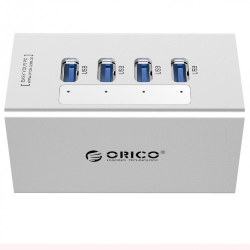ORICO A3H4 Aluminium Haute Vitesse 4 Ports USB 3.0 HUB avec Alimentation 12V / 2.5A pour Ordinateurs Portables (Argent) SO009S659-012