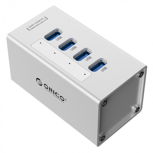 ORICO A3H4 Aluminium Haute Vitesse 4 Ports USB 3.0 HUB avec Alimentation 12V / 2.5A pour Ordinateurs Portables (Argent) SO009S659-012