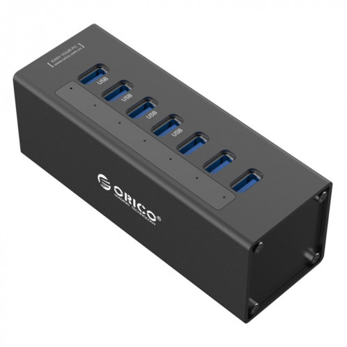 ORICO A3H7 Aluminium Haute Vitesse 7 Ports USB 3.0 HUB avec Alimentation 12V / 2.5A pour Ordinateurs Portables (Noir) SO013B191-010