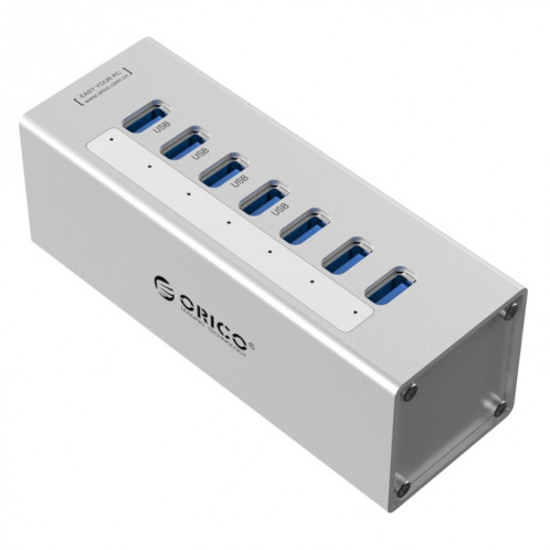 ORICO A3H7 Aluminium Haute Vitesse 7 Ports USB 3.0 HUB avec Alimentation 12V / 2.5A pour Ordinateurs Portables (Argent) SO013S1357-010