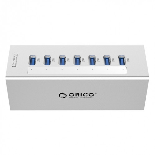 ORICO A3H7 Aluminium Haute Vitesse 7 Ports USB 3.0 HUB avec Alimentation 12V / 2.5A pour Ordinateurs Portables (Argent) SO013S1357-010