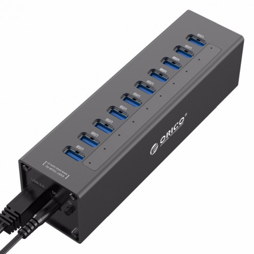 ORICO A3H10 Aluminium Haute Vitesse 10 Ports USB 3.0 HUB avec Adaptateur Secteur pour Ordinateurs Portables (Noir) SO014B1165-011