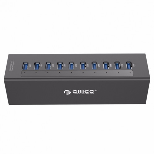 ORICO A3H10 Aluminium Haute Vitesse 10 Ports USB 3.0 HUB avec Adaptateur Secteur pour Ordinateurs Portables (Noir) SO014B1165-011