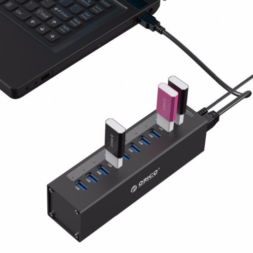 ORICO A3H10 Aluminium Haute Vitesse 10 Ports USB 3.0 HUB avec Adaptateur Secteur pour Ordinateurs Portables (Noir) SO014B1165-011