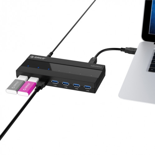 ORICO H727RK-U3 ABS Haute Vitesse 7 Ports USB 3.0 HUB avec 12V Adaptateur Secteur pour Ordinateurs Portables / Smartphones (Noir) SO015B394-012