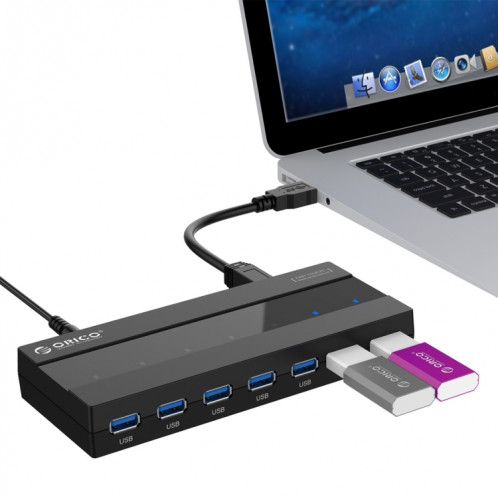 ORICO H727RK-U3 ABS Haute Vitesse 7 Ports USB 3.0 HUB avec 12V Adaptateur Secteur pour Ordinateurs Portables / Smartphones (Noir) SO015B394-012