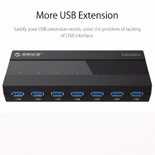 ORICO H727RK-U3 ABS Haute Vitesse 7 Ports USB 3.0 HUB avec 12V Adaptateur Secteur pour Ordinateurs Portables / Smartphones (Noir) SO015B394-012