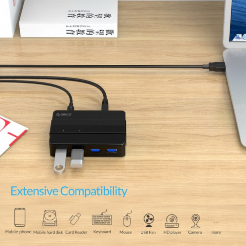 ORICO H4928-U3 ABS Haute Vitesse 4 Ports USB 3.0 HUB avec 12 V Alimentation Adaptateur pour Smartphones / Tablettes (Noir) SO016B1197-07